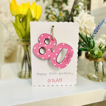 Personalised 80th Birthday Card Wooden Number Gift, 6 of 6