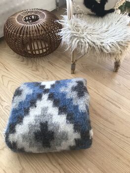 Thick Blue Diamond Sheep Wool Rug Handmade, 8 of 8