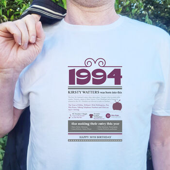 Personalised 30th Birthday Gift 1994 T Shirt, 4 of 10