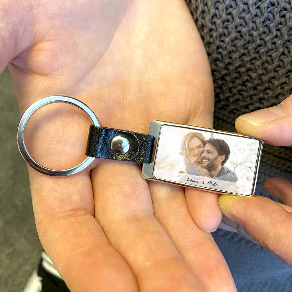 Image of Personalised Photo Leather And Metal Landscape Keyring