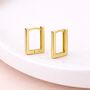 Gold Plated Sterling Silver Rectangle Huggie Hoop Earrings – 13mm X 9mm, thumbnail 2 of 7