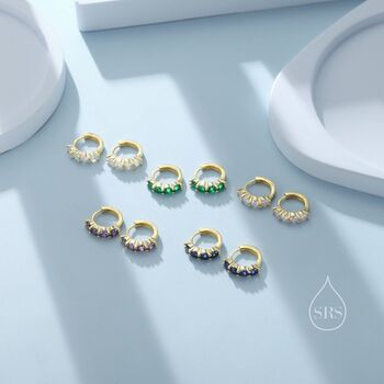 Cz Huggie Hoop Earrings In Sterling Silver, 2 of 11