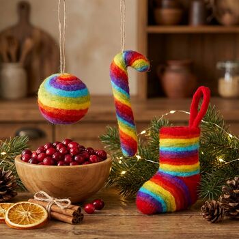 Handmade Felt Rainbow Candy Cane Christmas Decoration, 4 of 4