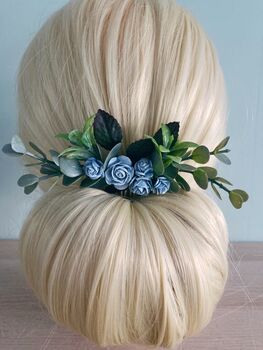 Dusty Blue Flower Hair Comb, 3 of 7
