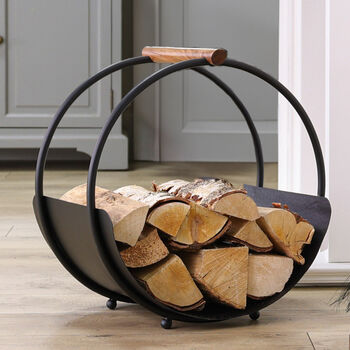 Wooden Handled Black Round Log Holder, 6 of 6