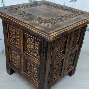 Farmhouse Moroccan Design Inspired Carved Side Table, 6 of 7