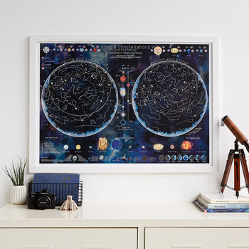 Stars And Constellations Glow Map, Night Sky Poster, 2 of 7