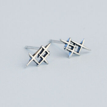 Vintage Finish Sterling Silver Star Stud Earrings, 3 of 5