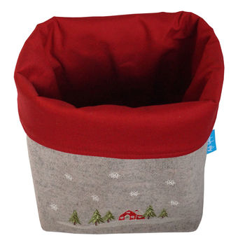 Embroidered Winter Lodge Fabric Basket, 3 of 3