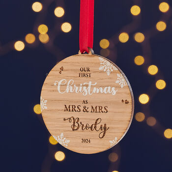 First Christmas Married Couple Wooden Tree Decoration, 4 of 7