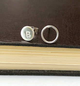Personalised Initial Circle Mismatched Stud Earrings, 4 of 9