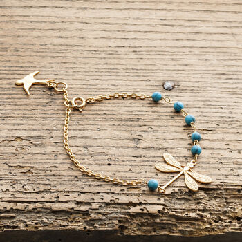 Gold Dragonfly Bracelet With Gemstones, 2 of 4