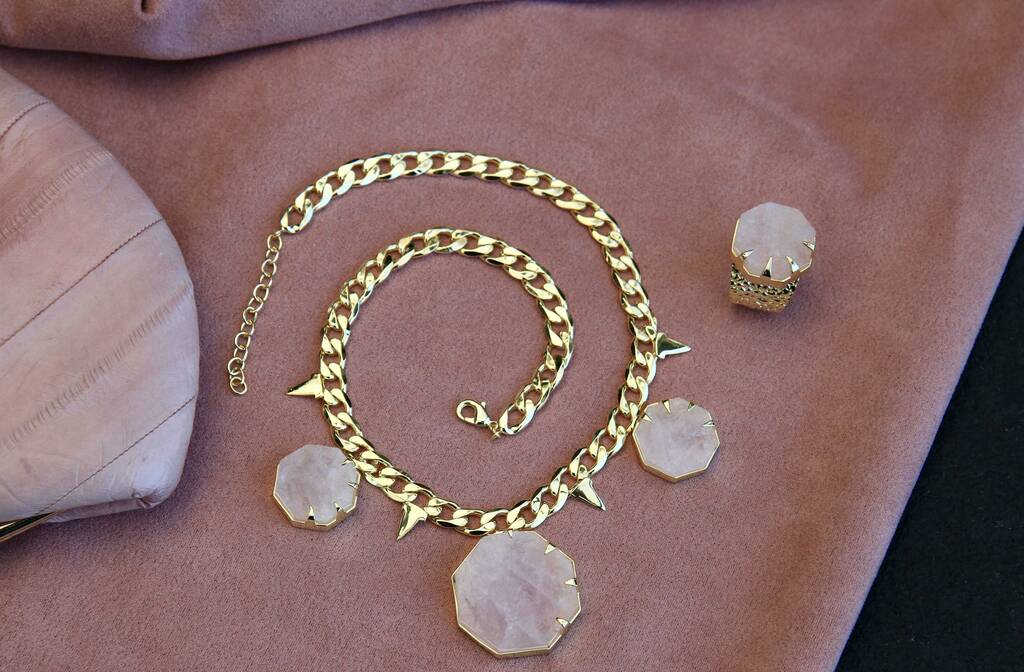 Hold On' Rose Quartz Gold Plated Chunky 
