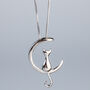 Sterling Silver Cat And Crescent Moon Pendant Necklace, thumbnail 1 of 5