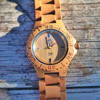 Large Nalu Bamboo Watch Leather Strap, 12 of 12