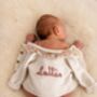 Personalised Floral White Frill Name Cardigan,Baby Girl Gift, thumbnail 4 of 7