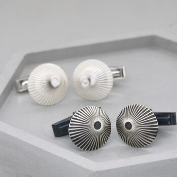 Sterling Silver And Black Cufflinks With Sunburst Motif, 6 of 12