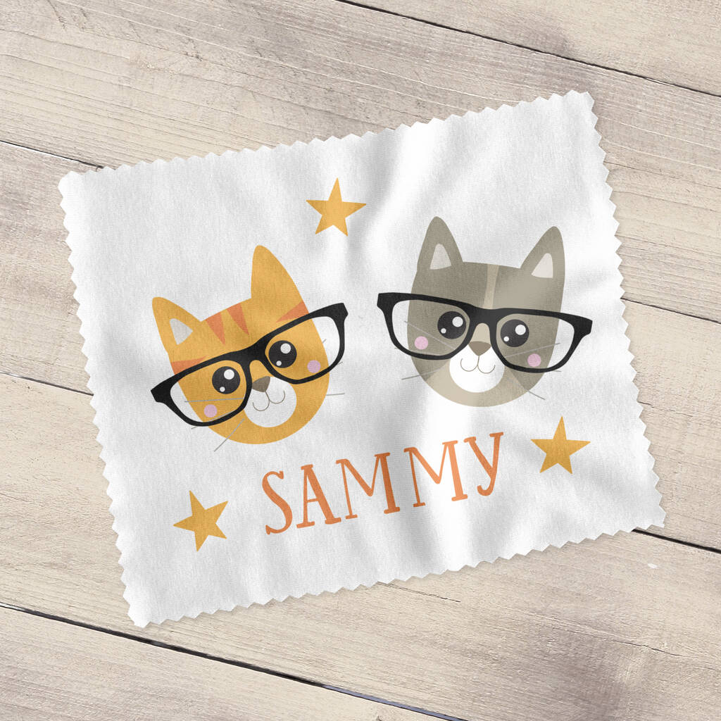 Personalised Cute Cat Glasses Cleaning Cloth