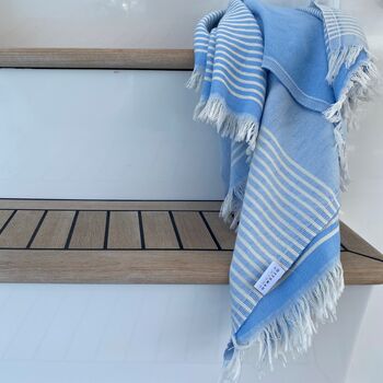 Symi Striped Peshtemal Towel Sky Blue, 8 of 10