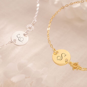 Sterling Silver Initial Disc And Birth Flower Personalised Bracelet, 2 of 11