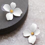 White Hand Painted Flower Shaped Stud Earrings, thumbnail 1 of 3