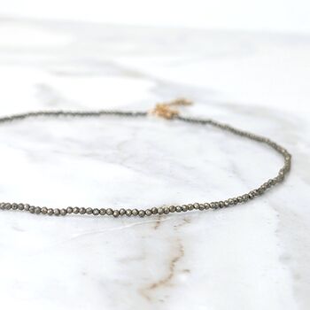 Pyrite Skinny Gemstone Beaded Necklace, 4 of 7