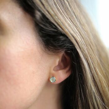 Brooklyn Aqua Chalcedony And Gold Plated Studs, 2 of 4