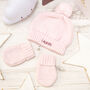 Baby Girl Personalised Bobble Hat And Mittens Gift Set, thumbnail 3 of 12