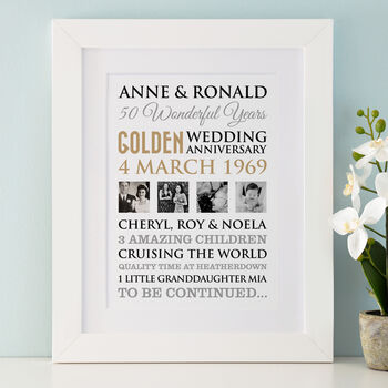 Personalised Golden Wedding Photo Anniversary Art, 7 of 9