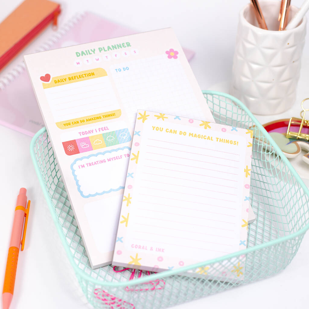 Cute Positive Daily Planner And Memo Notepad Set, 1 of 5