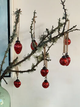 Fair Trade Red Antique Glass Baubles Decorations, 3 of 7