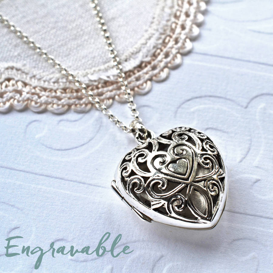 Sterling Silver Vintage Heart Locket Necklace, 1 of 11