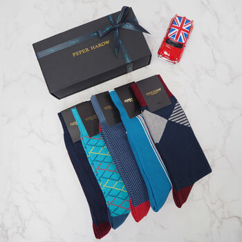 Customised Blue Luxury Men's Socks Three Pair Gift, 2 of 6