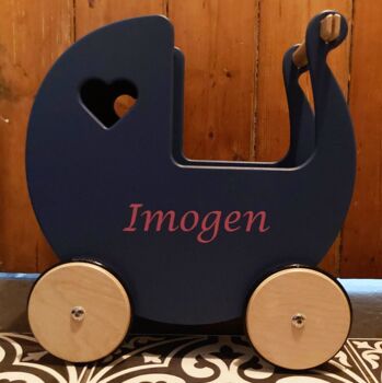 Personalised Blue, White, Red Or Pink Toy Pram, 3 of 10