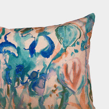 Abstract Floral Velvet Cushion, Blush, 3 of 5