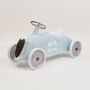 Personalised Little Racer Flag Blue Ride On Toy, thumbnail 1 of 2