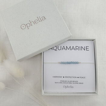 Aquamarine Silk Bracelet March Birthstone Jewellery, 5 of 5