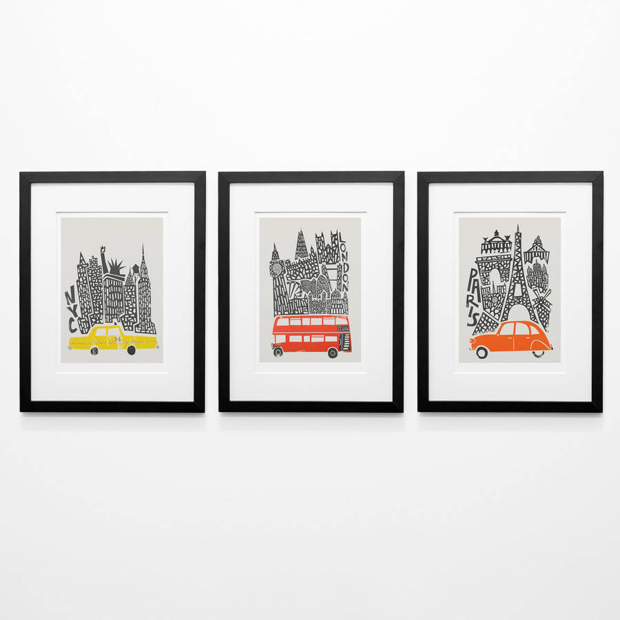 Set Of Three City Prints By Fox & Velvet