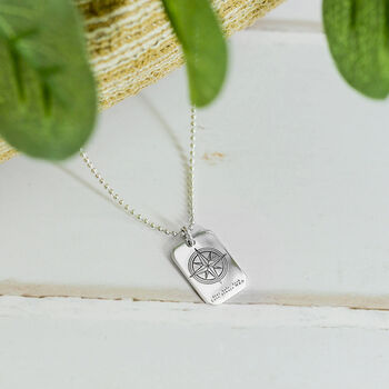 Compass Dog Tag Personalised Silver Necklace, 9 of 10