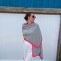 Grey Neon Pink Accent 100% Cashmere Travel Wrap Shawl Gift Boxed, thumbnail 5 of 5