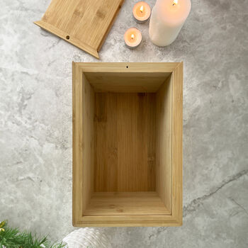 Personalised Bamboo Urn For Cremation Ashes Name And Icon Design, 11 of 12
