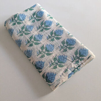 Handmade Indian Block Printed Floral Scarf, Khadi Cotton, 6 of 9