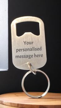 Personalised Wooden Bottle Opener Keyring Engraved Gift, 5 of 8