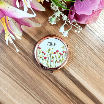 Floral Name Rose Gold Compact Mirror, 2 of 8