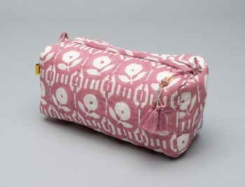 Arpora Floral Hand Block Pattern Pink Make Up Bag, 6 of 7