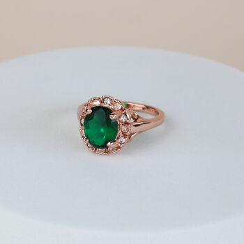 Rose Gold Green Crystal Ring, 3 of 3