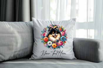 Personalised Pomeranian Summer Floral Dog Wreath Cushion And Mug Gift Bundle B, 4 of 4