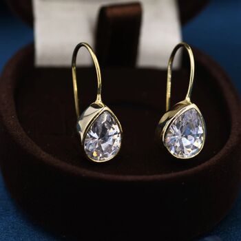 Sterling Silver Cz Droplet Drop Hook Earrings, 5 of 11