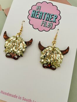 Highland Charm Cow Glitter Resin Earrings, 2 of 4