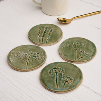 Green Meadow Wild Flower Ceramic Coasters, 3 of 8